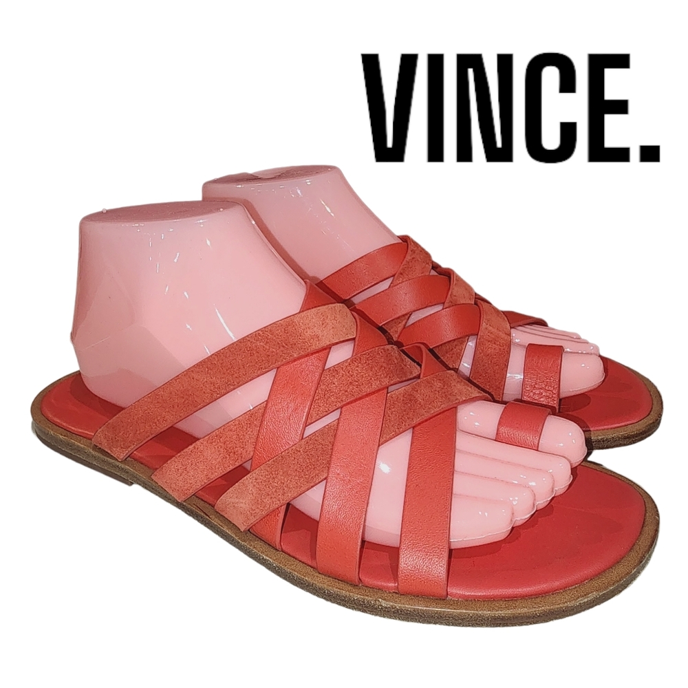 VINCE Piers Criss Cross Strappy Slide On Burnt Orange Genuine Leather Sandals 8½